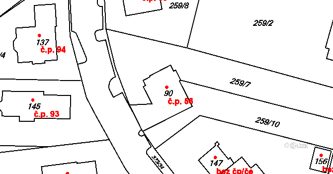 Tajanov 56, Klatovy na parcele st. 90 v KÚ Tajanov u Tupadel, Katastrální mapa