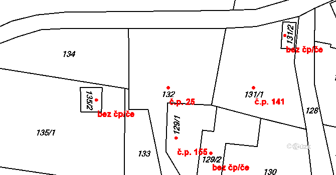 Suchdol nad Lužnicí 25 na parcele st. 132 v KÚ Suchdol nad Lužnicí, Katastrální mapa