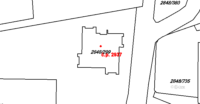 Záběhlice 2937, Praha na parcele st. 2848/299 v KÚ Záběhlice, Katastrální mapa