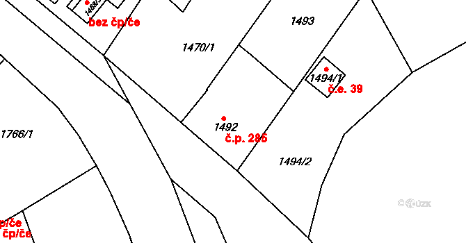Kunratice 285, Praha na parcele st. 1492 v KÚ Kunratice, Katastrální mapa