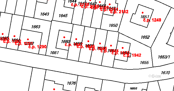 Záběhlice 1945, Praha na parcele st. 1658 v KÚ Záběhlice, Katastrální mapa