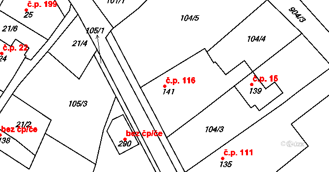 Starý Rožmitál 116, Rožmitál pod Třemšínem na parcele st. 141 v KÚ Starý Rožmitál, Katastrální mapa
