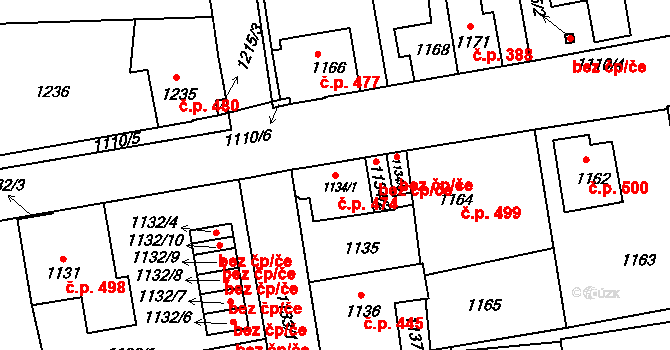 Sedlčany 474 na parcele st. 1134/1 v KÚ Sedlčany, Katastrální mapa