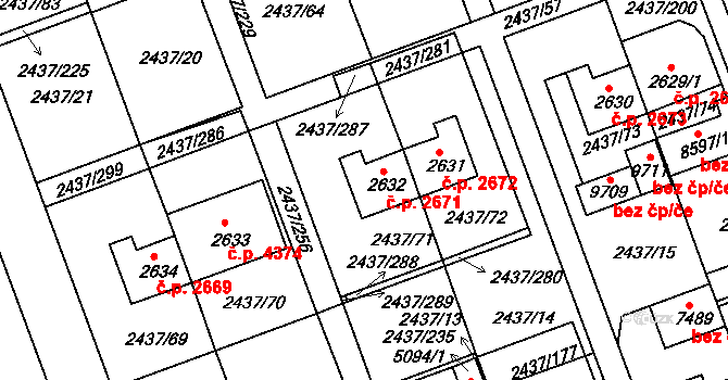 Hodonín 2671 na parcele st. 2632 v KÚ Hodonín, Katastrální mapa