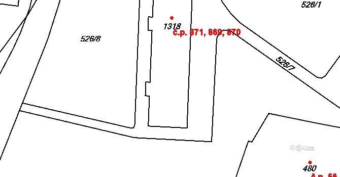Vrchlabí 869,870,871 na parcele st. 1318 v KÚ Vrchlabí, Katastrální mapa