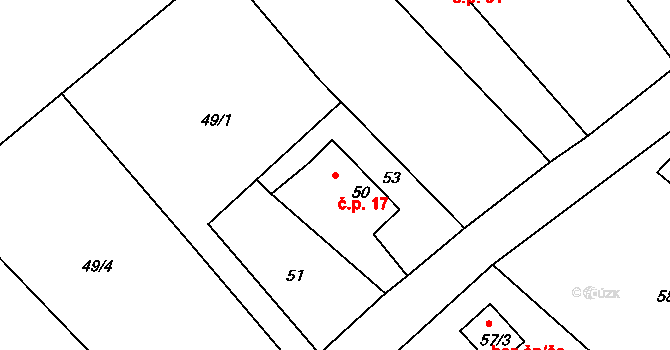 Vítkov 17, Česká Lípa na parcele st. 50 v KÚ Vítkov u Dobranova, Katastrální mapa