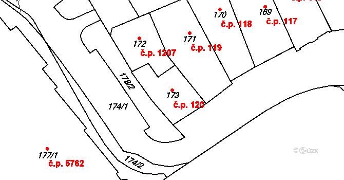 Chomutov 120 na parcele st. 173 v KÚ Chomutov I, Katastrální mapa