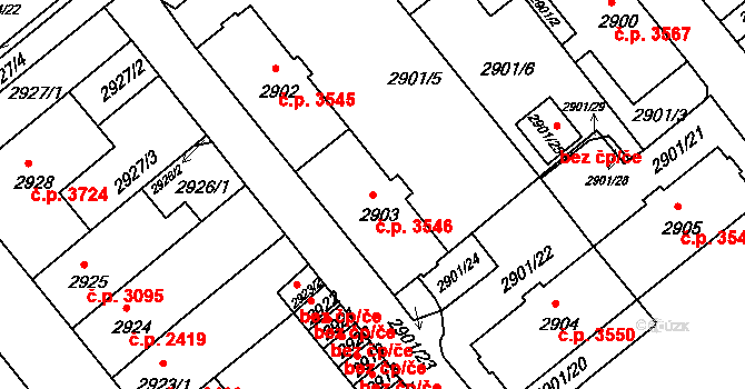 Chomutov 3546 na parcele st. 2903 v KÚ Chomutov II, Katastrální mapa