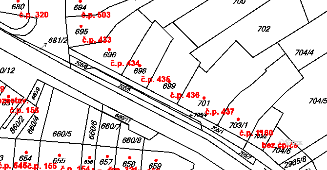 Šlapanice 436 na parcele st. 699 v KÚ Šlapanice u Brna, Katastrální mapa
