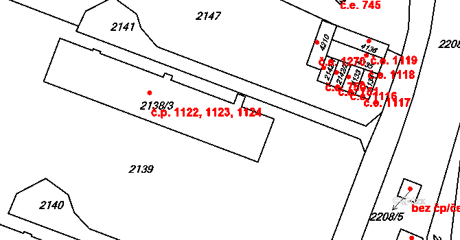 Kuřim 1122,1123,1124 na parcele st. 2138/3 v KÚ Kuřim, Katastrální mapa