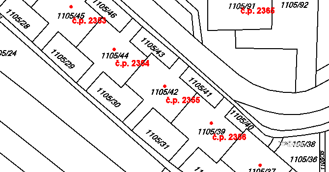Mizerov 2355, Karviná na parcele st. 1105/42 v KÚ Karviná-město, Katastrální mapa