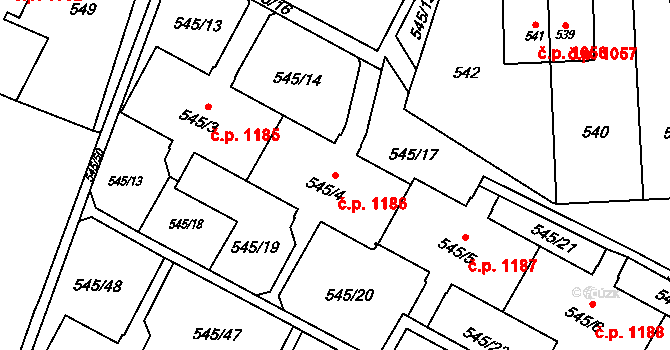 Šumbark 1186, Havířov na parcele st. 545/4 v KÚ Šumbark, Katastrální mapa