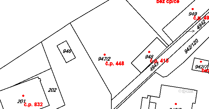 Louny 448 na parcele st. 947/2 v KÚ Louny, Katastrální mapa