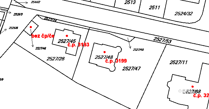 Záběhlice 3199, Praha na parcele st. 2527/48 v KÚ Záběhlice, Katastrální mapa