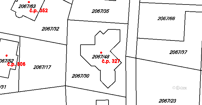 Strkov 327, Planá nad Lužnicí na parcele st. 2067/48 v KÚ Planá nad Lužnicí, Katastrální mapa