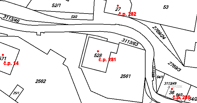 Království 281, Šluknov na parcele st. 528 v KÚ Království, Katastrální mapa