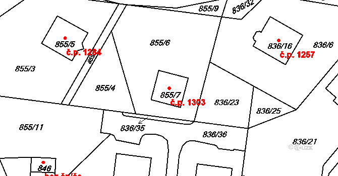 Rýmařov 1303 na parcele st. 855/7 v KÚ Rýmařov, Katastrální mapa
