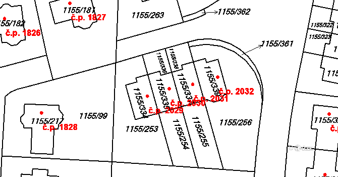 Hostivice 2030 na parcele st. 1155/335 v KÚ Hostivice, Katastrální mapa