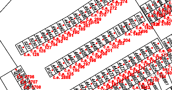 Hodonín 200 na parcele st. 4449 v KÚ Hodonín, Katastrální mapa