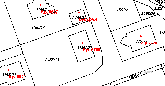 Chomutov 5758 na parcele st. 3155/43 v KÚ Chomutov II, Katastrální mapa