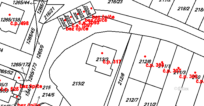 Pokratice 317, Litoměřice na parcele st. 213/3 v KÚ Pokratice, Katastrální mapa
