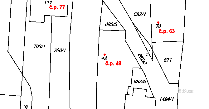 Pechova Lhota 48, Hrejkovice na parcele st. 48 v KÚ Pechova Lhota, Katastrální mapa