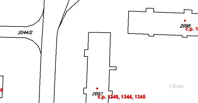 Poruba 1344,1345,1346, Ostrava na parcele st. 2097 v KÚ Poruba-sever, Katastrální mapa