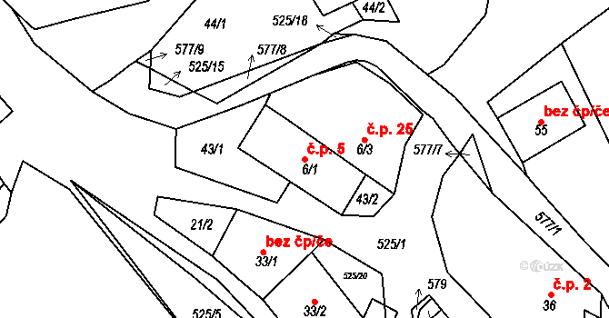 Velké Janovice 5 na parcele st. 6/1 v KÚ Velké Janovice, Katastrální mapa