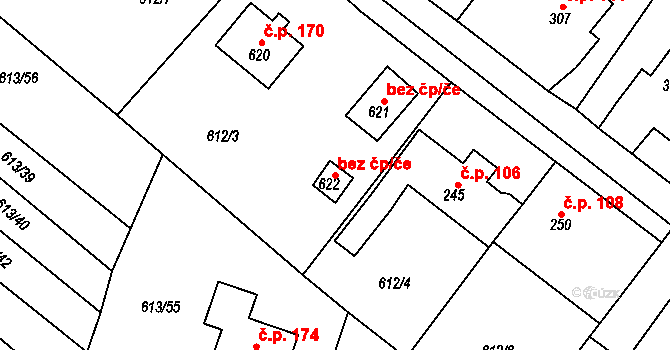 Čachovice 41324820 na parcele st. 622 v KÚ Čachovice, Katastrální mapa