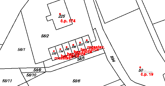 Kopřivnice 42464820 na parcele st. 237 v KÚ Mniší, Katastrální mapa