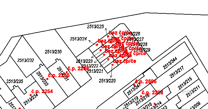Praha 43326820 na parcele st. 2513/222 v KÚ Dejvice, Katastrální mapa