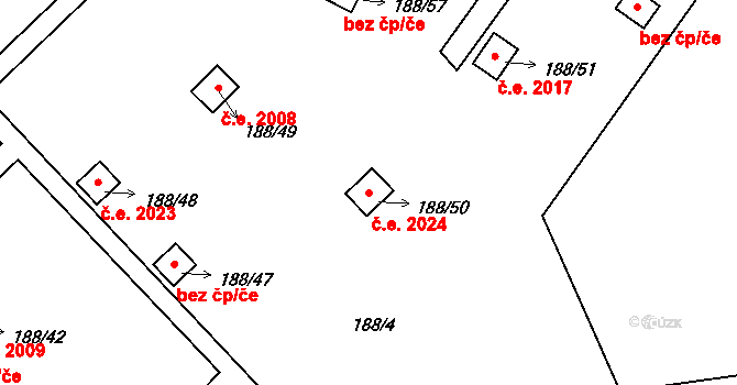 Sobědruhy 2024, Teplice na parcele st. 188/50 v KÚ Sobědruhy, Katastrální mapa