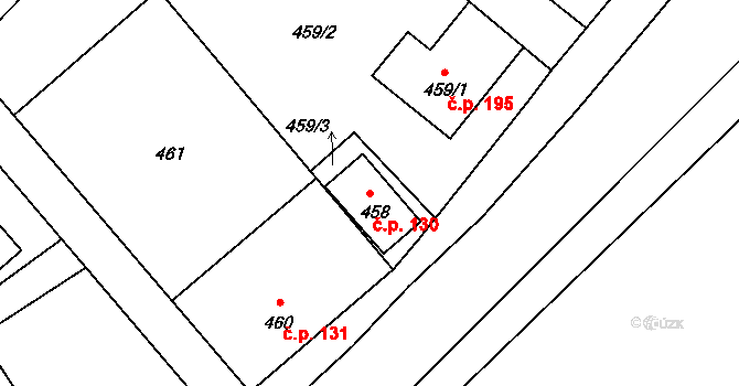 Chuchelná 130 na parcele st. 458 v KÚ Chuchelná, Katastrální mapa