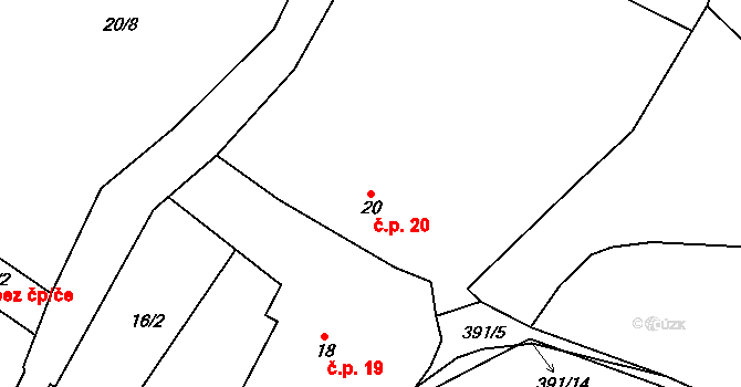 Třibřichy 20 na parcele st. 20 v KÚ Třibřichy, Katastrální mapa