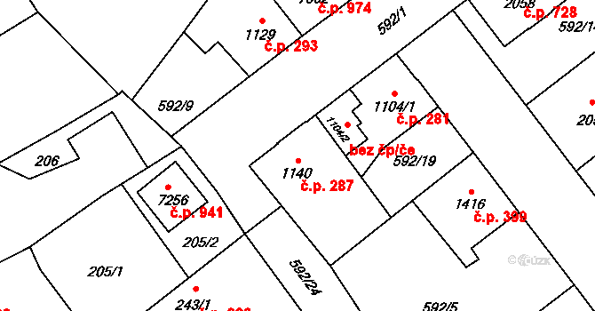 Beroun-Závodí 287, Beroun na parcele st. 1140 v KÚ Beroun, Katastrální mapa