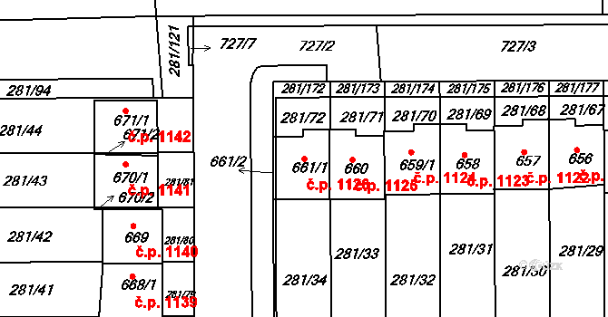 Kralupy nad Vltavou 1126 na parcele st. 661/1 v KÚ Lobeč, Katastrální mapa