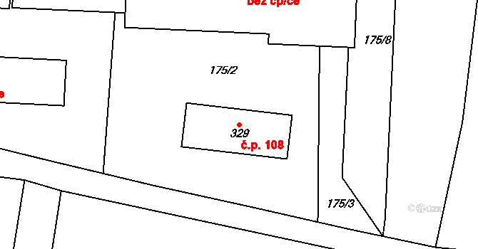 Dražice 108 na parcele st. 329 v KÚ Dražice u Tábora, Katastrální mapa