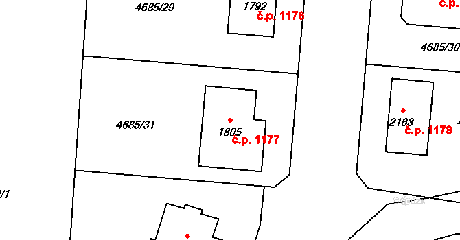 Hrušovany nad Jevišovkou 1177 na parcele st. 1805 v KÚ Hrušovany nad Jevišovkou, Katastrální mapa