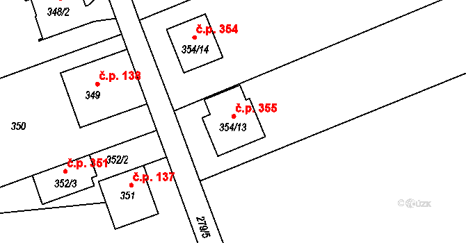 Drahlov 355, Charváty na parcele st. 354/13 v KÚ Charváty, Katastrální mapa