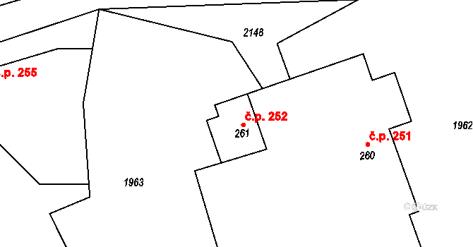 Hrabišín 252 na parcele st. 261 v KÚ Hrabišín, Katastrální mapa