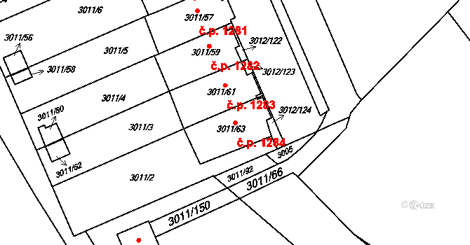 Kopřivnice 1284 na parcele st. 3011/63 v KÚ Kopřivnice, Katastrální mapa