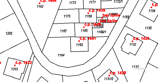 Příbor 1441 na parcele st. 1163 v KÚ Příbor, Katastrální mapa