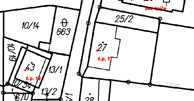 Kvilda 17 na parcele st. 27 v KÚ Kvilda, Katastrální mapa
