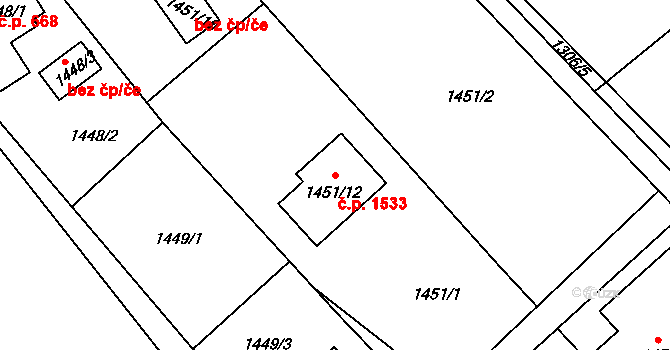 Bystřice 1533 na parcele st. 1451/12 v KÚ Bystřice nad Olší, Katastrální mapa