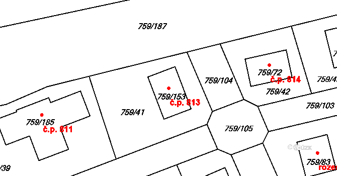 Líně 813 na parcele st. 759/153 v KÚ Líně, Katastrální mapa