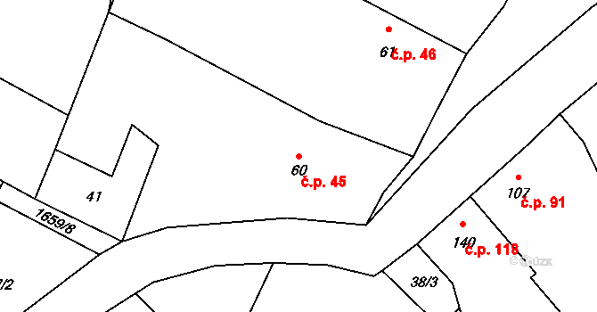 Želeč 45, Měcholupy na parcele st. 60 v KÚ Želeč u Žatce, Katastrální mapa