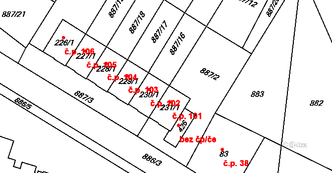 Šmolovy 102, Havlíčkův Brod na parcele st. 230/1 v KÚ Šmolovy u Havlíčkova Brodu, Katastrální mapa