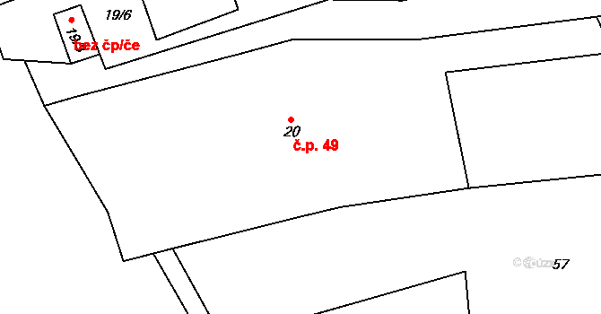 Střížov 49, Chotěboř na parcele st. 20 v KÚ Střížov u Chotěboře, Katastrální mapa