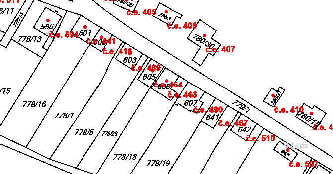 Šťáhlavy 463 na parcele st. 606 v KÚ Šťáhlavy, Katastrální mapa