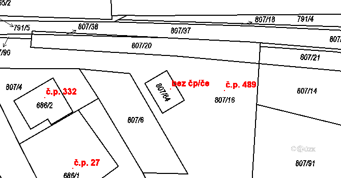 Zruč-Senec 97997820 na parcele st. 807/64 v KÚ Senec u Plzně, Katastrální mapa
